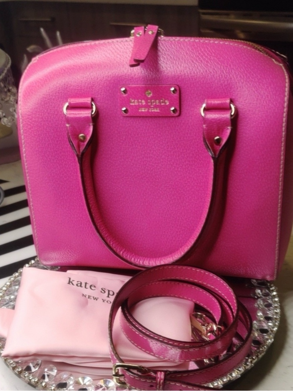 kate spade Hot Pink Leather Dome Satchel with Detachable Strap